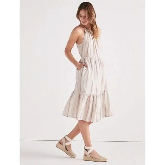 Lucky Brand Pastel Stripe Midi Boho Layered Dress M - Picture 1 of 10